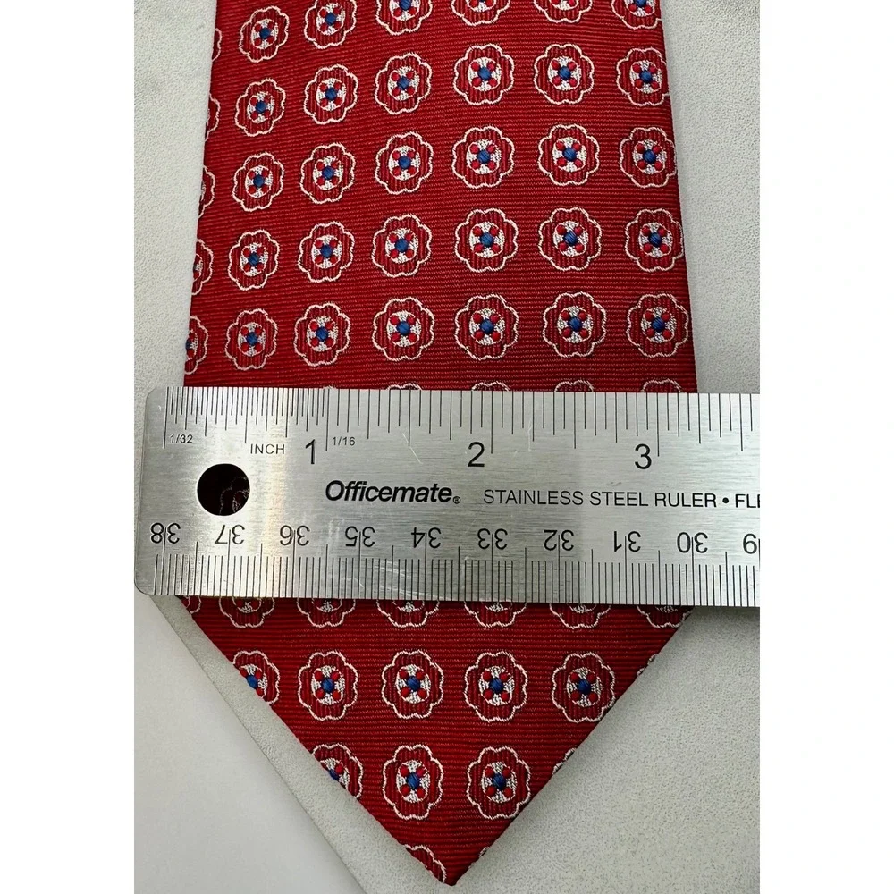 Vintage Brooks Brothers Red Medallion Floral Silk Tie English Fabric USA Made